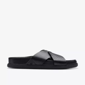 Heren Torford Cross zwarte leren platte sandalen Heren Torford Cross zwarte leren platte sandalen