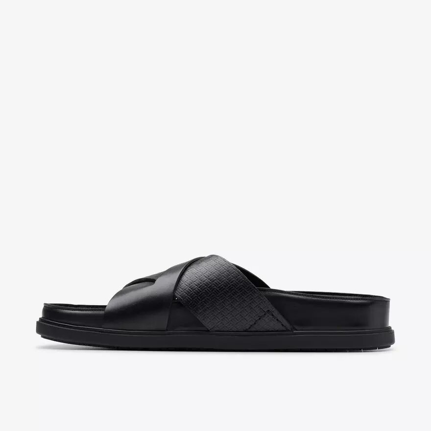 Heren Torford Cross zwarte leren platte sandalen Heren Torford Cross zwarte leren platte sandalen