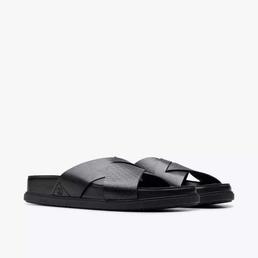 Heren Torford Cross zwarte leren platte sandalen Heren Torford Cross zwarte leren platte sandalen
