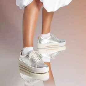 Hollyhock Wandelschoenen zilveren leren Sneakers voor dames