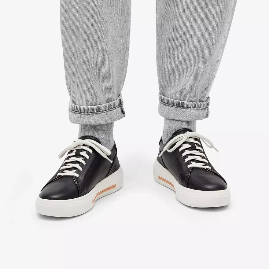Hollyhock Wandelschoenen zwarte leren Sneakers voor dames Hollyhock Wandelschoenen zwarte leren Sneakers voor dames
