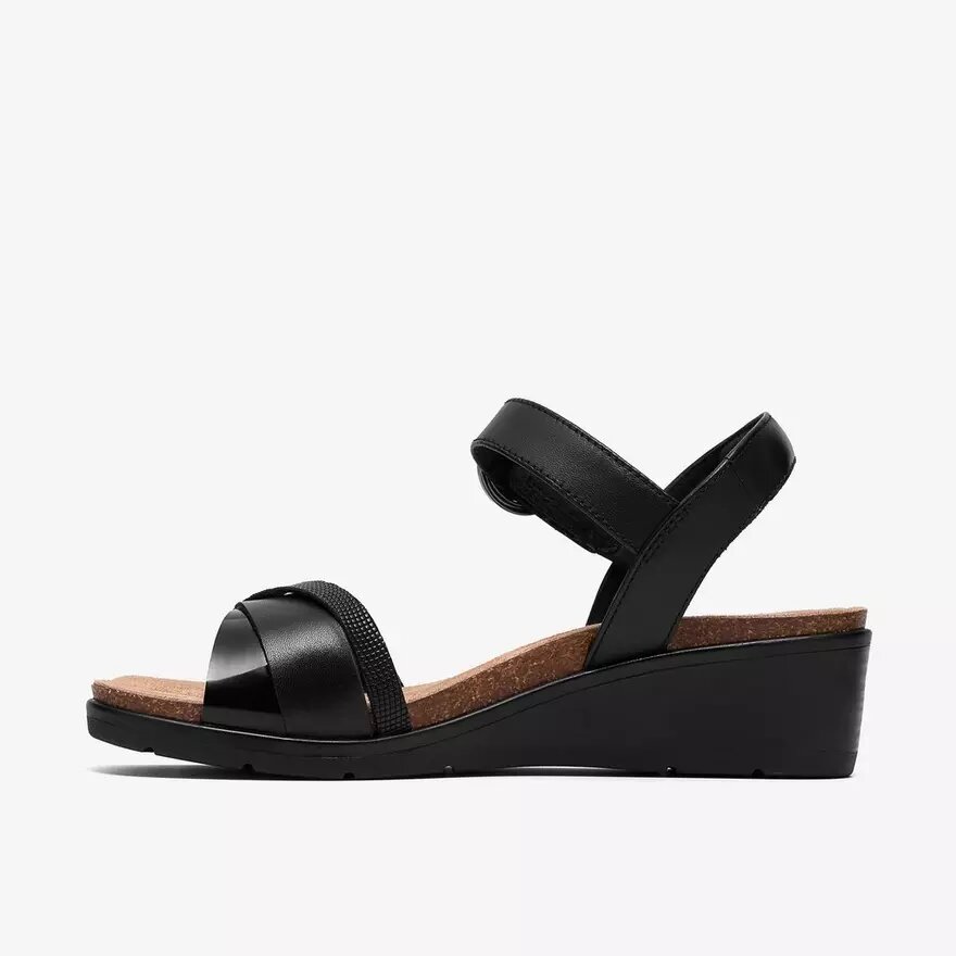 Kacha Twist zwarte leren Wedges voor dames Kacha Twist zwarte leren Wedges voor dames