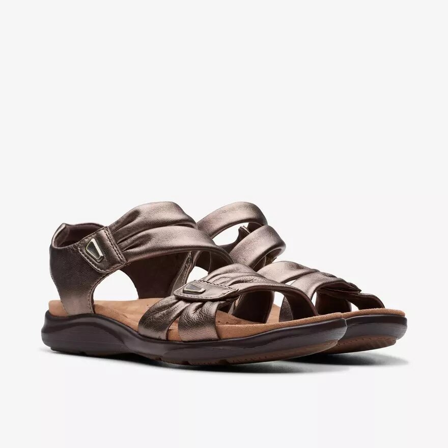 Kitly Ave bronzen leren platte sandalen voor dames Kitly Ave bronzen leren platte sandalen voor dames