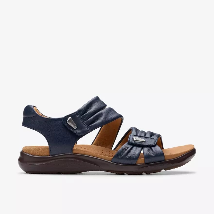 Kitly Ave marineblauwe leren platte sandalen voor dames Kitly Ave marineblauwe leren platte sandalen voor dames