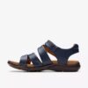 Kitly Ave marineblauwe leren platte sandalen voor dames Kitly Ave marineblauwe leren platte sandalen voor dames