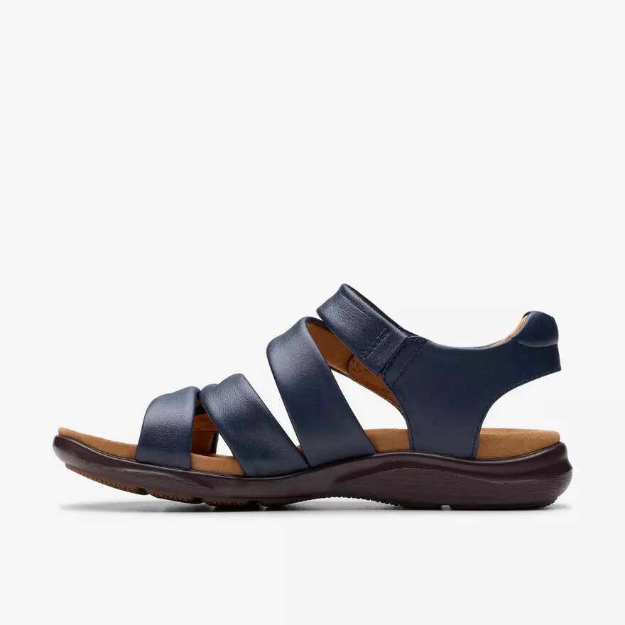 Kitly Ave marineblauwe leren platte sandalen voor dames Kitly Ave marineblauwe leren platte sandalen voor dames