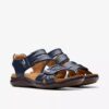 Kitly Ave marineblauwe leren platte sandalen voor dames Kitly Ave marineblauwe leren platte sandalen voor dames