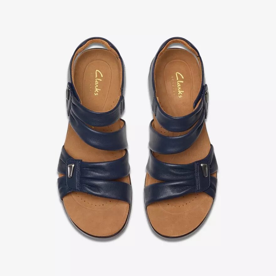 Kitly Ave marineblauwe leren platte sandalen voor dames Kitly Ave marineblauwe leren platte sandalen voor dames