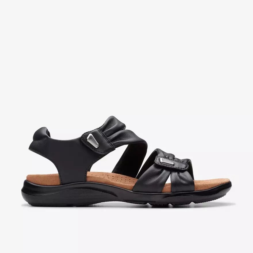 Kitly Ave platte sandalen van zwart leer voor dames Kitly Ave platte sandalen van zwart leer voor dames