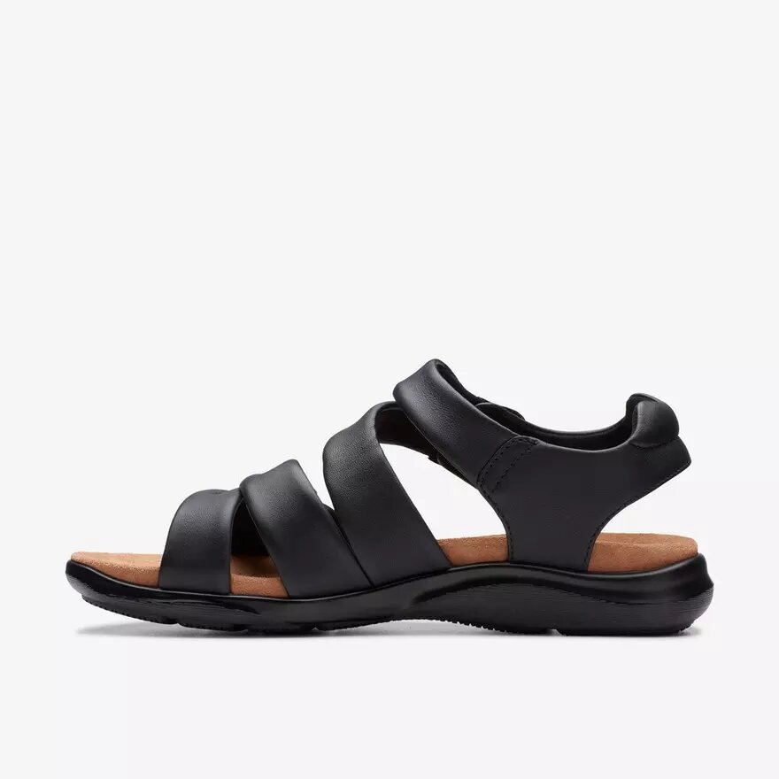 Kitly Ave platte sandalen van zwart leer voor dames Kitly Ave platte sandalen van zwart leer voor dames