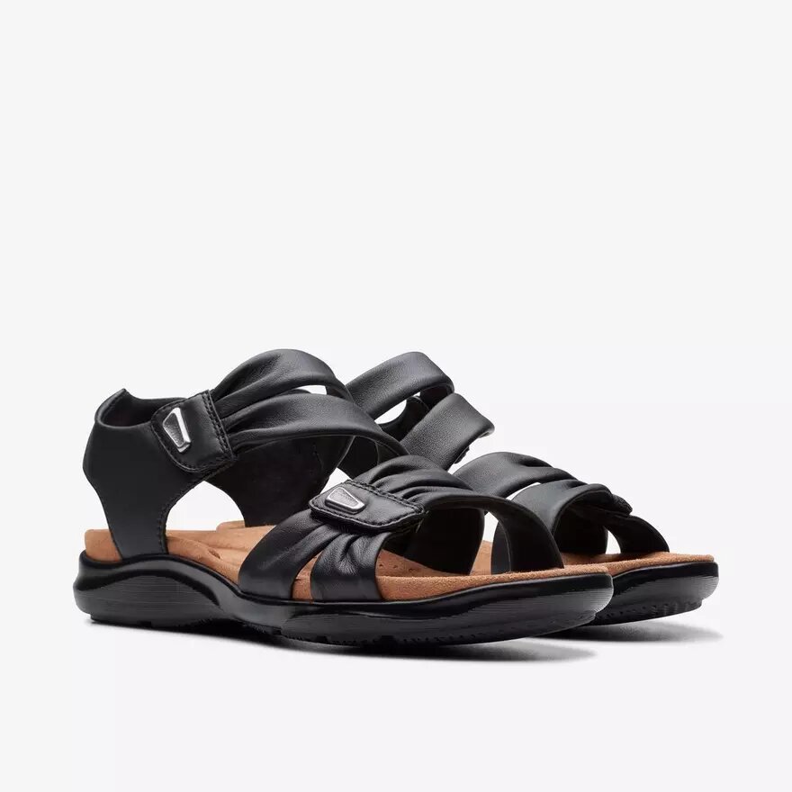 Kitly Ave platte sandalen van zwart leer voor dames Kitly Ave platte sandalen van zwart leer voor dames