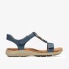 Kitly Gem denimblauwe leren platte sandalen voor dames Kitly Gem denimblauwe leren platte sandalen voor dames