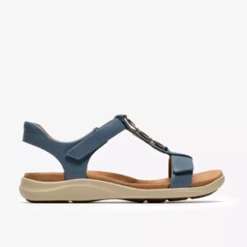 Kitly Gem denimblauwe leren platte sandalen voor dames