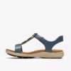 Kitly Gem denimblauwe leren platte sandalen voor dames Kitly Gem denimblauwe leren platte sandalen voor dames