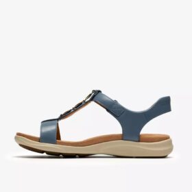 Kitly Gem denimblauwe leren platte sandalen voor dames