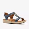 Kitly Gem denimblauwe leren platte sandalen voor dames Kitly Gem denimblauwe leren platte sandalen voor dames