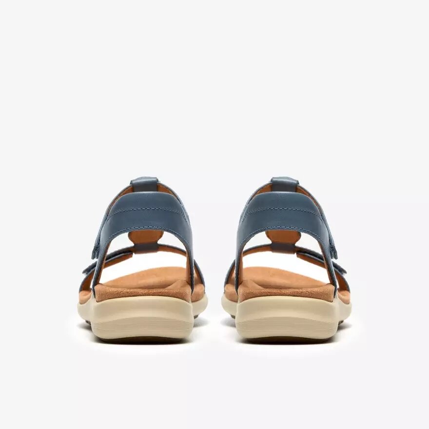 Kitly Gem denimblauwe leren platte sandalen voor dames Kitly Gem denimblauwe leren platte sandalen voor dames