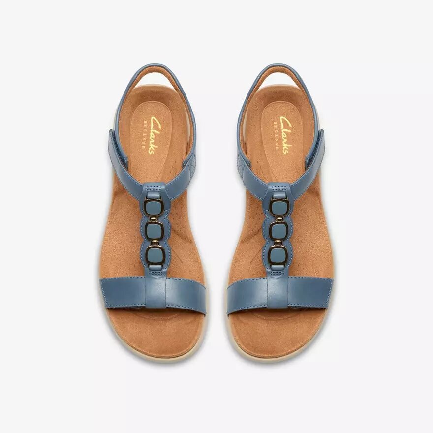Kitly Gem denimblauwe leren platte sandalen voor dames Kitly Gem denimblauwe leren platte sandalen voor dames