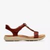 Kitly Gem platte leren sandalen voor dames in gebrand oranje Kitly Gem platte leren sandalen voor dames in gebrand oranje