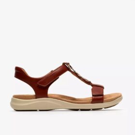 Kitly Gem platte leren sandalen voor dames in gebrand oranje
