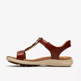 Kitly Gem platte leren sandalen voor dames in gebrand oranje