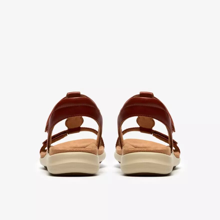 Kitly Gem platte leren sandalen voor dames in gebrand oranje Kitly Gem platte leren sandalen voor dames in gebrand oranje