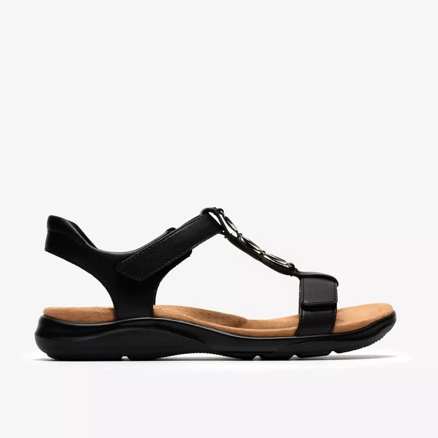 Kitly Gem zwarte leren platte sandalen voor dames Kitly Gem zwarte leren platte sandalen voor dames
