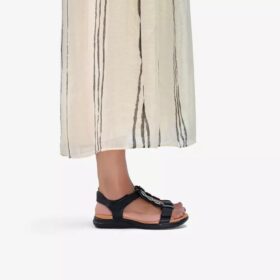 Kitly Gem zwarte leren platte sandalen voor dames