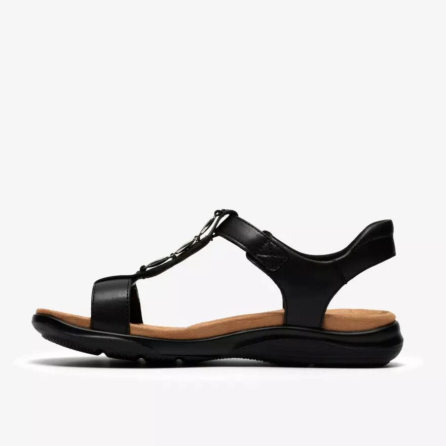 Kitly Gem zwarte leren platte sandalen voor dames Kitly Gem zwarte leren platte sandalen voor dames