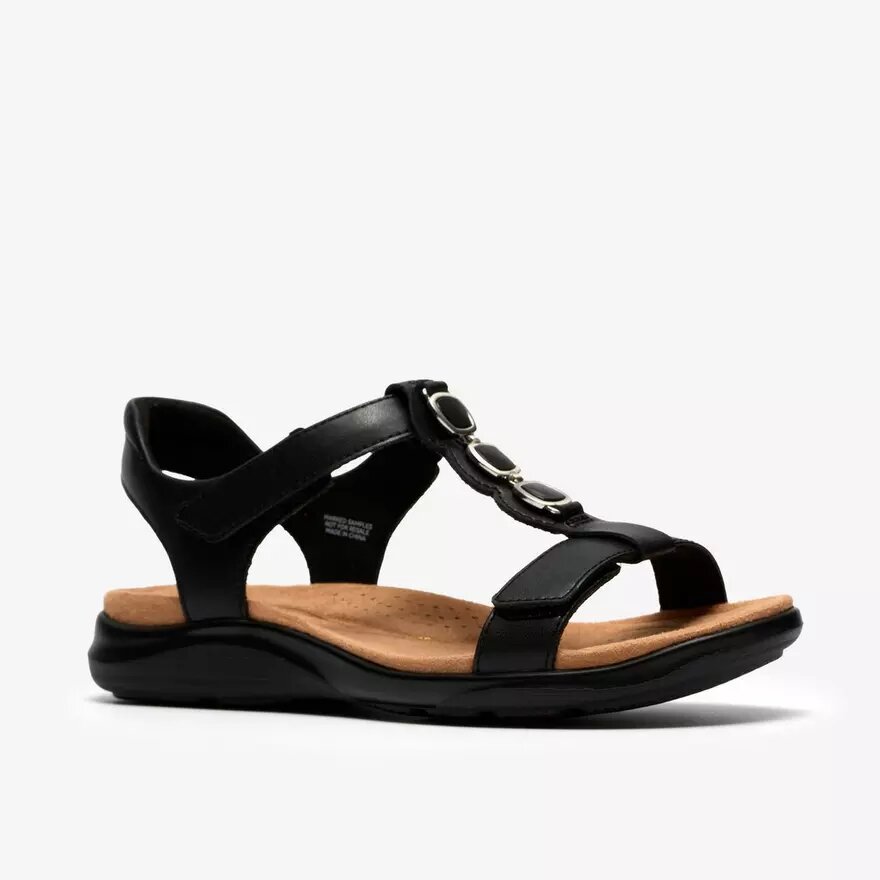 Kitly Gem zwarte leren platte sandalen voor dames Kitly Gem zwarte leren platte sandalen voor dames