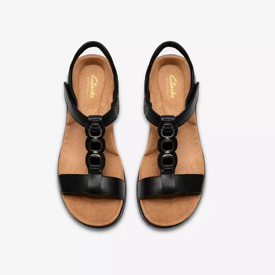 Kitly Gem zwarte leren platte sandalen voor dames Kitly Gem zwarte leren platte sandalen voor dames