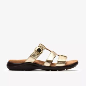 Kitly Pearl champagnekleurige leren platte sandalen voor dames