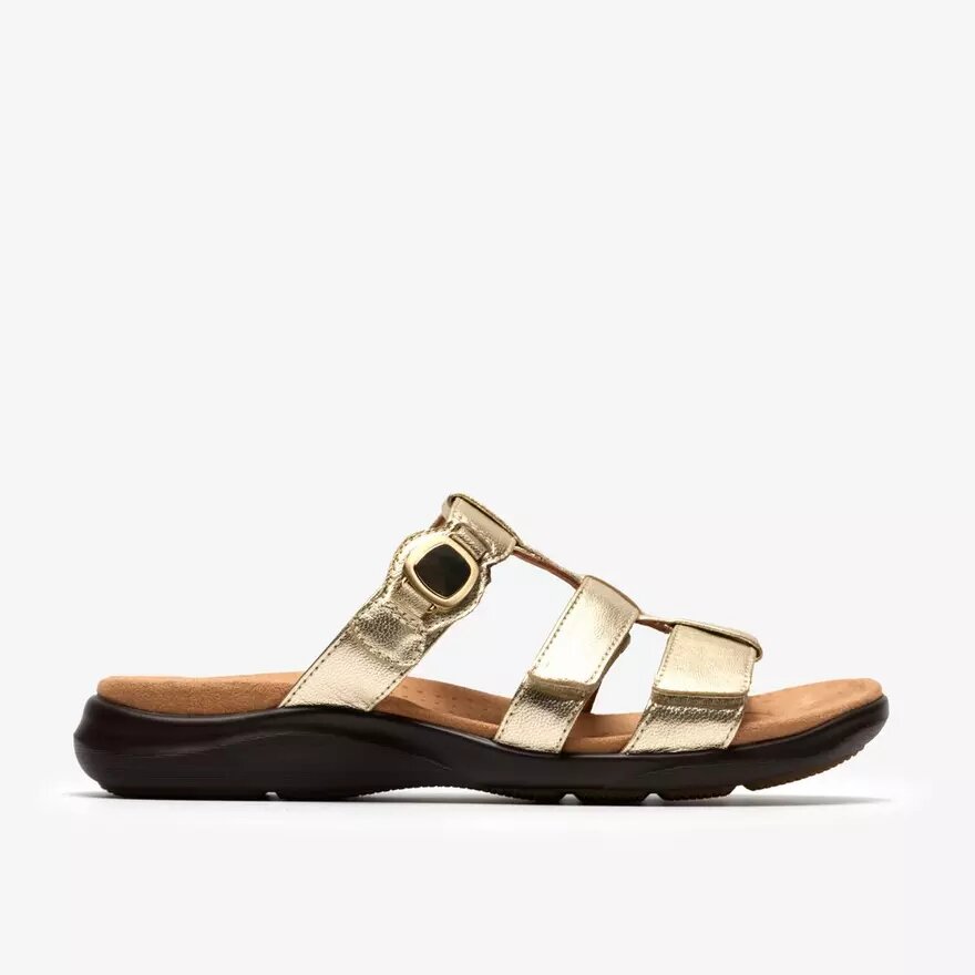 Kitly Pearl champagnekleurige leren platte sandalen voor dames Kitly Pearl champagnekleurige leren platte sandalen voor dames