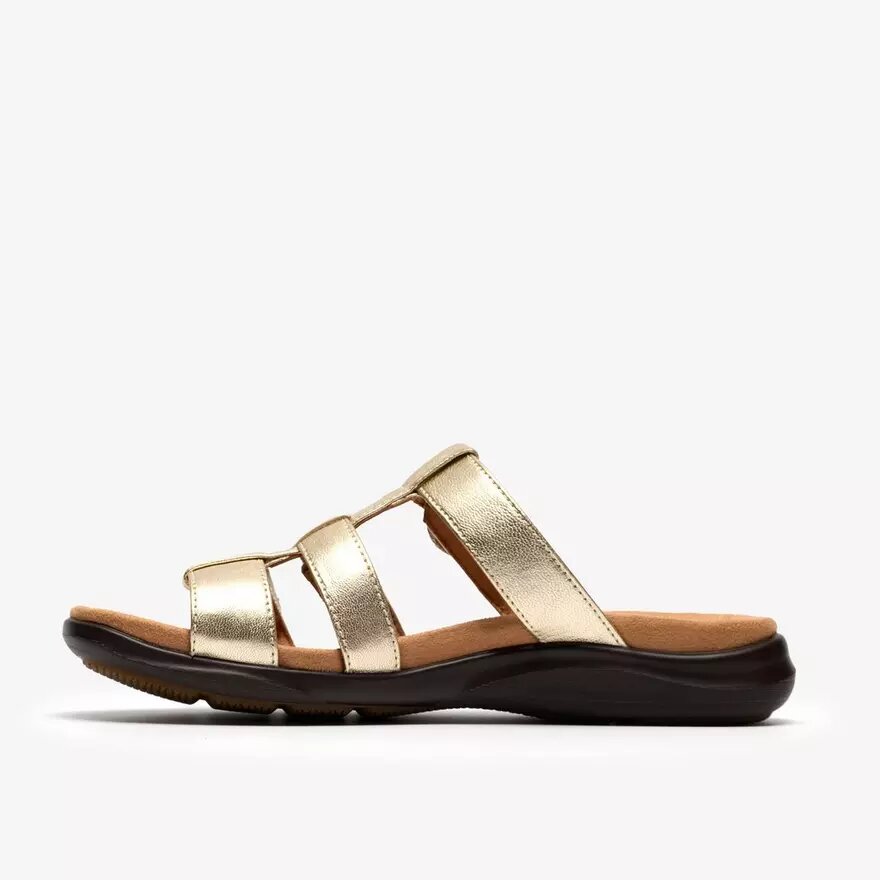 Kitly Pearl champagnekleurige leren platte sandalen voor dames Kitly Pearl champagnekleurige leren platte sandalen voor dames
