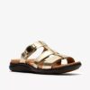 Kitly Pearl champagnekleurige leren platte sandalen voor dames Kitly Pearl champagnekleurige leren platte sandalen voor dames