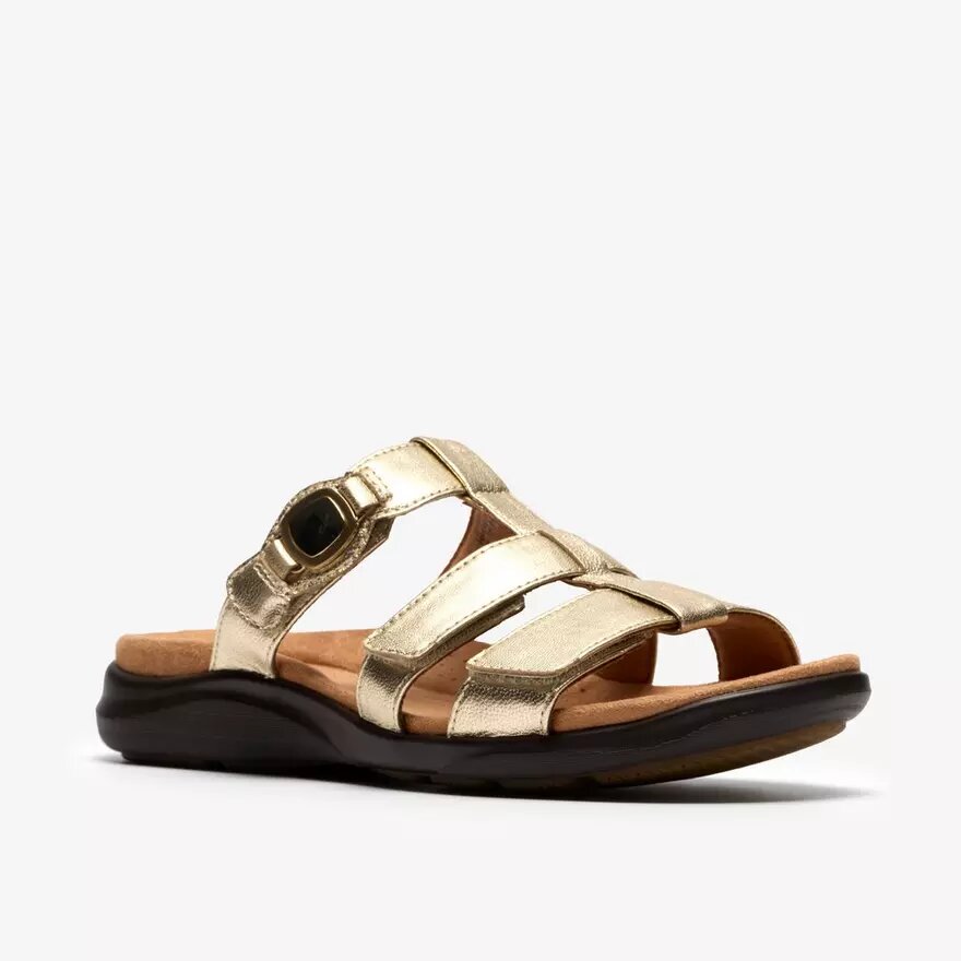 Kitly Pearl champagnekleurige leren platte sandalen voor dames Kitly Pearl champagnekleurige leren platte sandalen voor dames