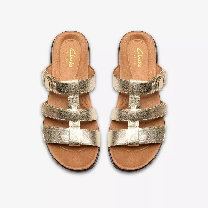 Kitly Pearl champagnekleurige leren platte sandalen voor dames Kitly Pearl champagnekleurige leren platte sandalen voor dames