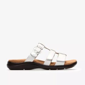 Kitly Pearl witte lakleren platte sandalen voor dames