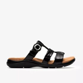 Kitly Pearl zwarte lakplateau-platte sandalen voor dames