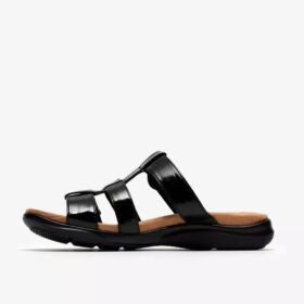 Kitly Pearl zwarte lakplateau-platte sandalen voor dames