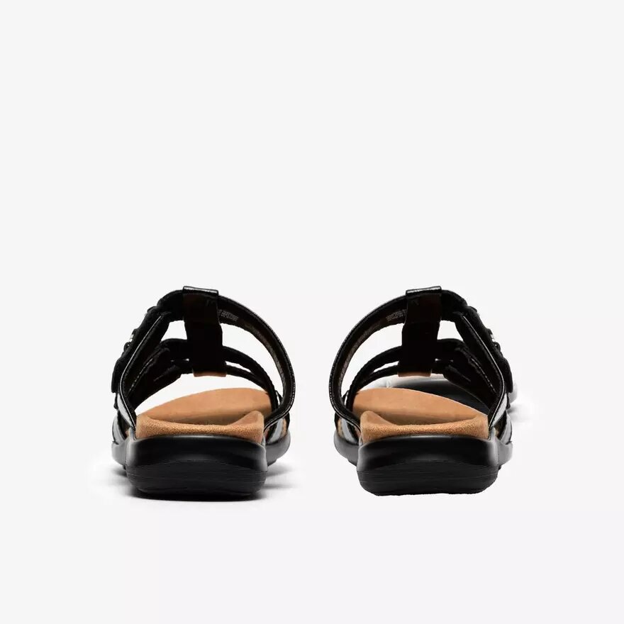 Kitly Pearl zwarte lakplateau-platte sandalen voor dames Kitly Pearl zwarte lakplateau-platte sandalen voor dames