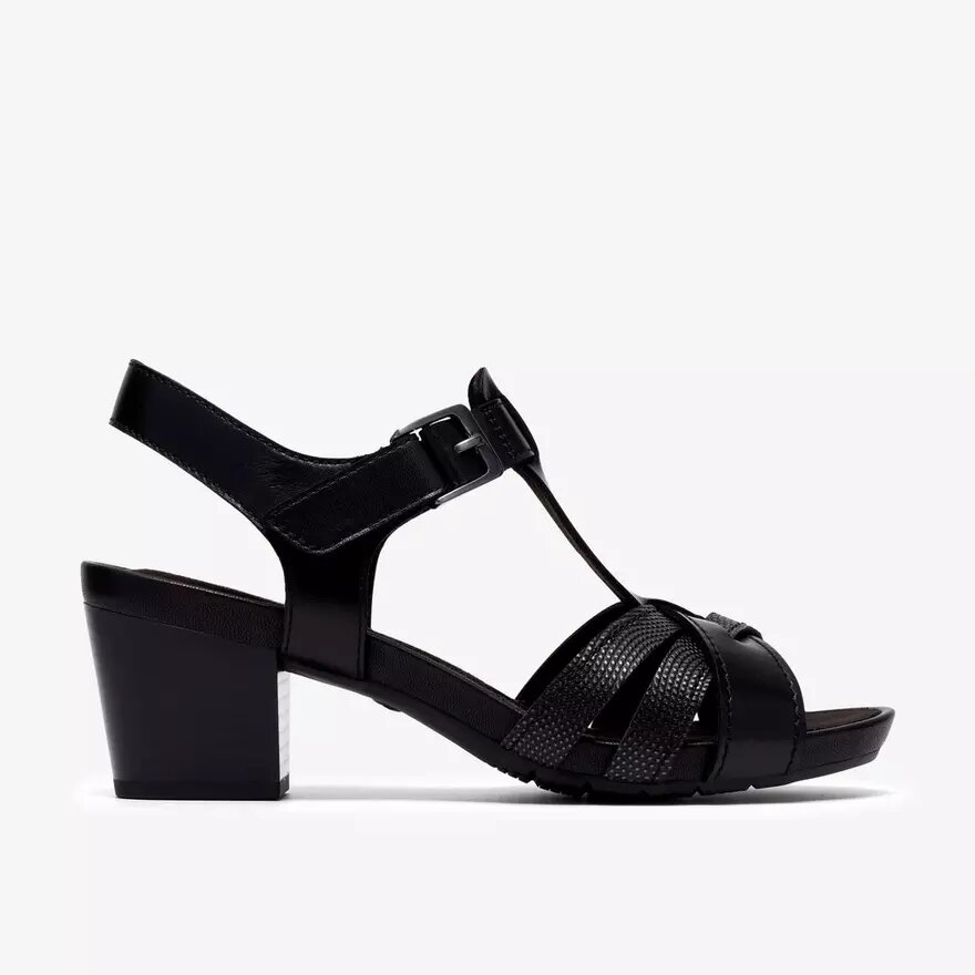 Kymber Glow sandalen met hak voor dames, zwart leer Kymber Glow sandalen met hak voor dames, zwart leer