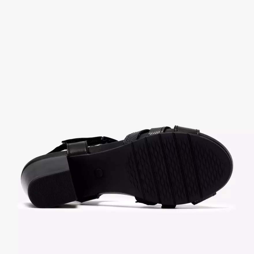 Kymber Glow sandalen met hak voor dames, zwart leer Kymber Glow sandalen met hak voor dames, zwart leer