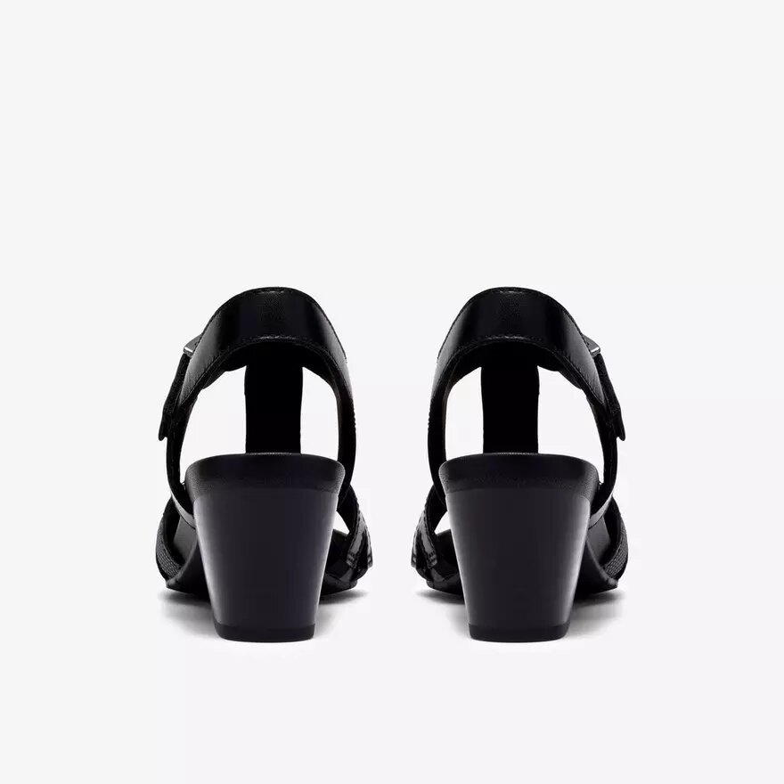 Kymber Glow sandalen met hak voor dames, zwart leer Kymber Glow sandalen met hak voor dames, zwart leer