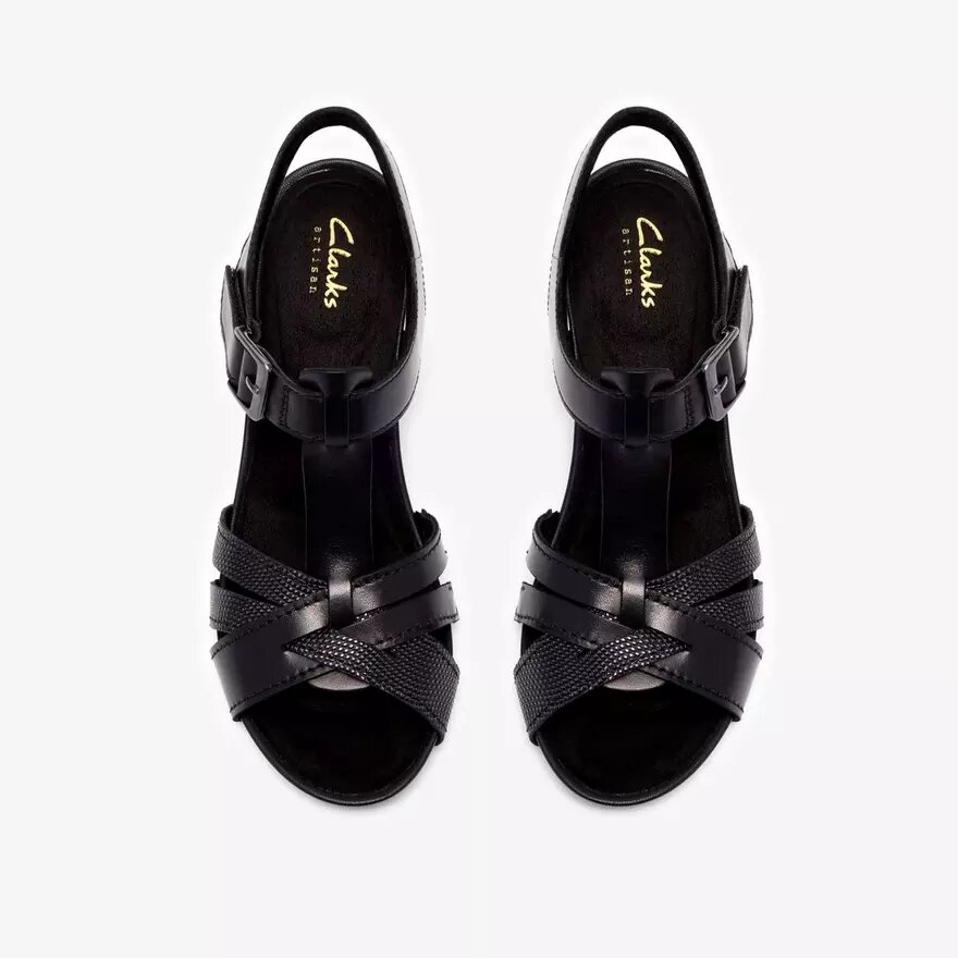 Kymber Glow sandalen met hak voor dames, zwart leer Kymber Glow sandalen met hak voor dames, zwart leer