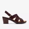 Kymber Shine donkerbruine leren Sandalen met hak voor dames Kymber Shine donkerbruine leren Sandalen met hak voor dames