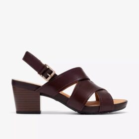 Kymber Shine donkerbruine leren Sandalen met hak voor dames