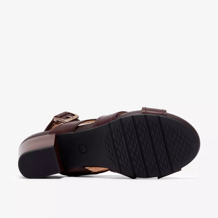 Kymber Shine donkerbruine leren Sandalen met hak voor dames Kymber Shine donkerbruine leren Sandalen met hak voor dames
