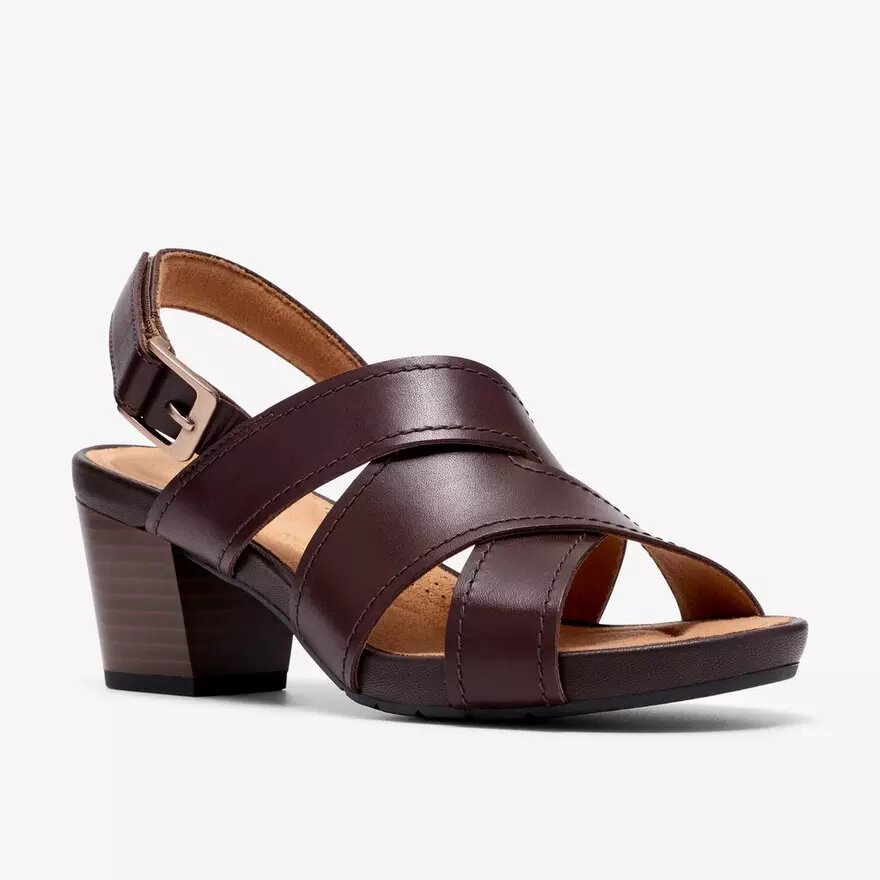 Kymber Shine donkerbruine leren Sandalen met hak voor dames Kymber Shine donkerbruine leren Sandalen met hak voor dames