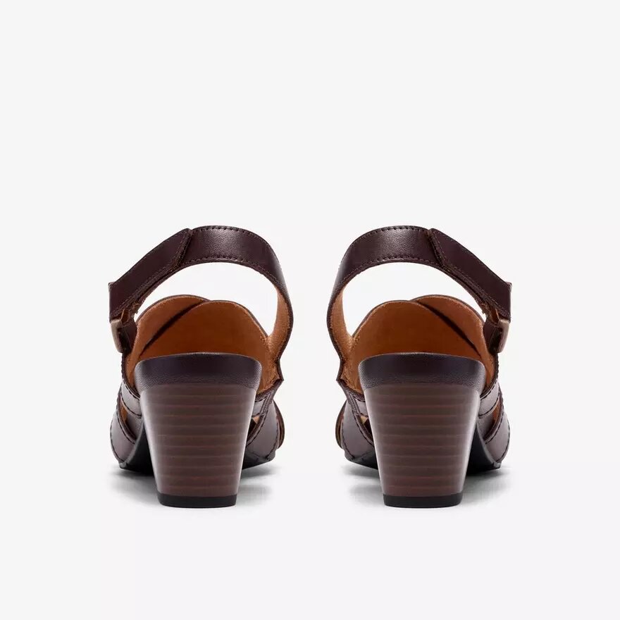 Kymber Shine donkerbruine leren Sandalen met hak voor dames Kymber Shine donkerbruine leren Sandalen met hak voor dames